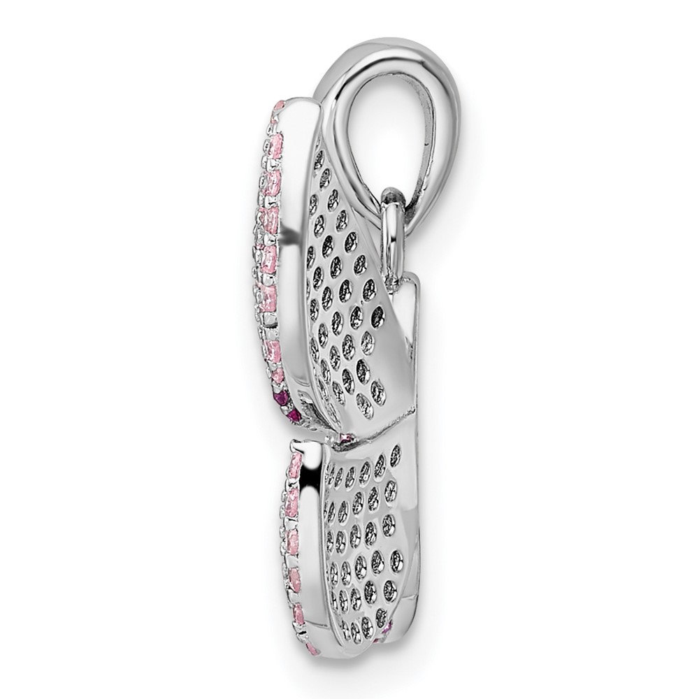Sterling Silver Rhodium-plated Polished Pink CZ Butterfly Pendant (QP5657)