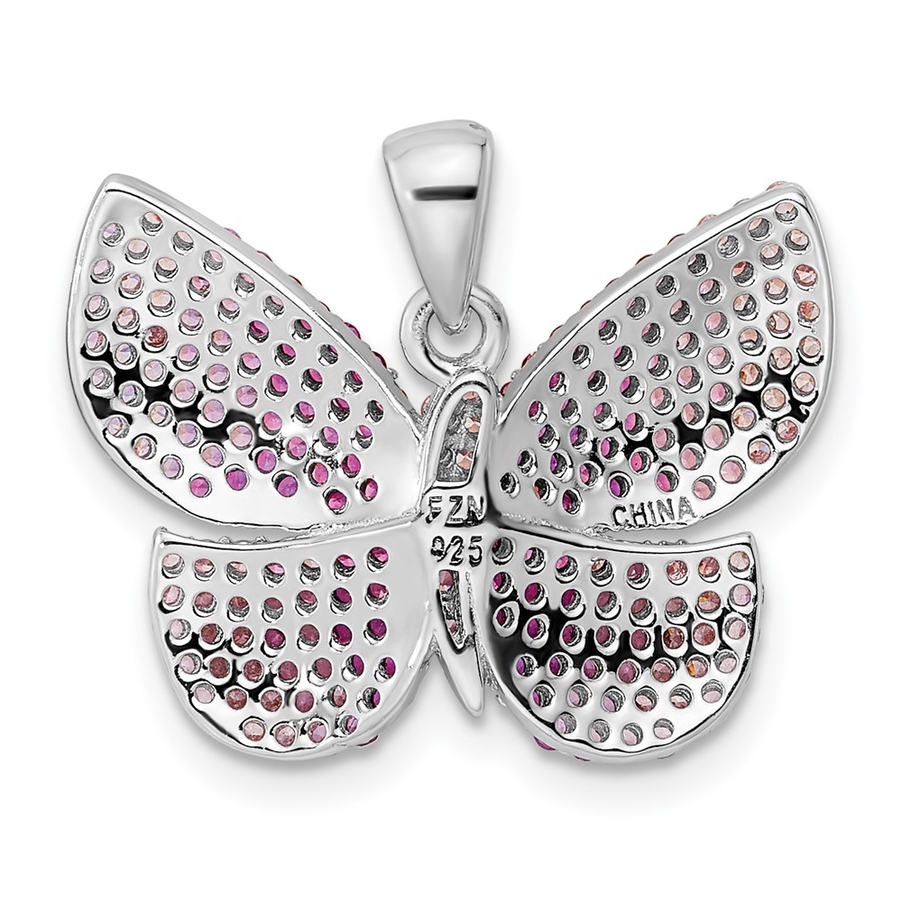 Sterling Silver Rhodium-plated Polished Pink CZ Butterfly Pendant (QP5657)