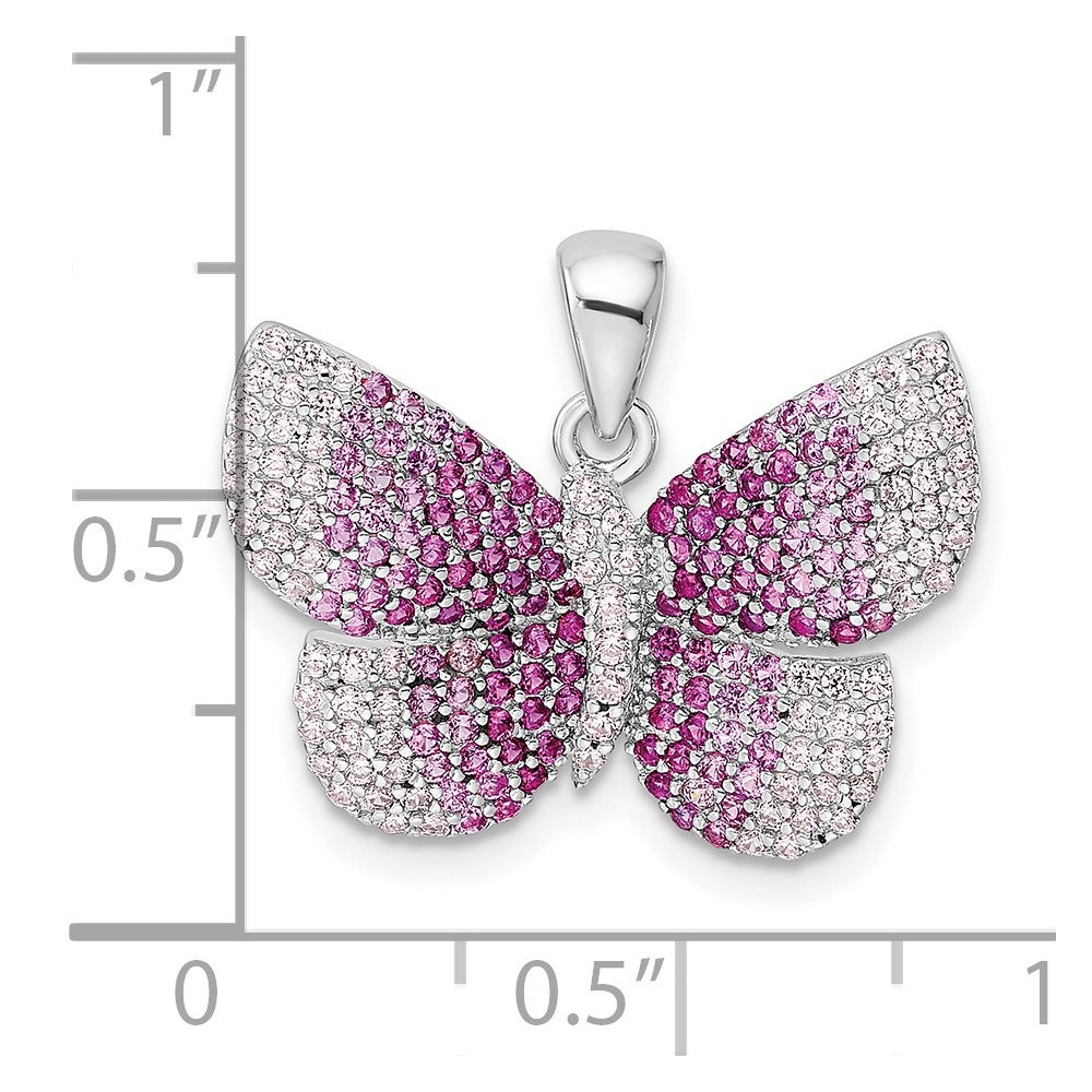 Sterling Silver Rhodium-plated Polished Pink CZ Butterfly Pendant (QP5657)