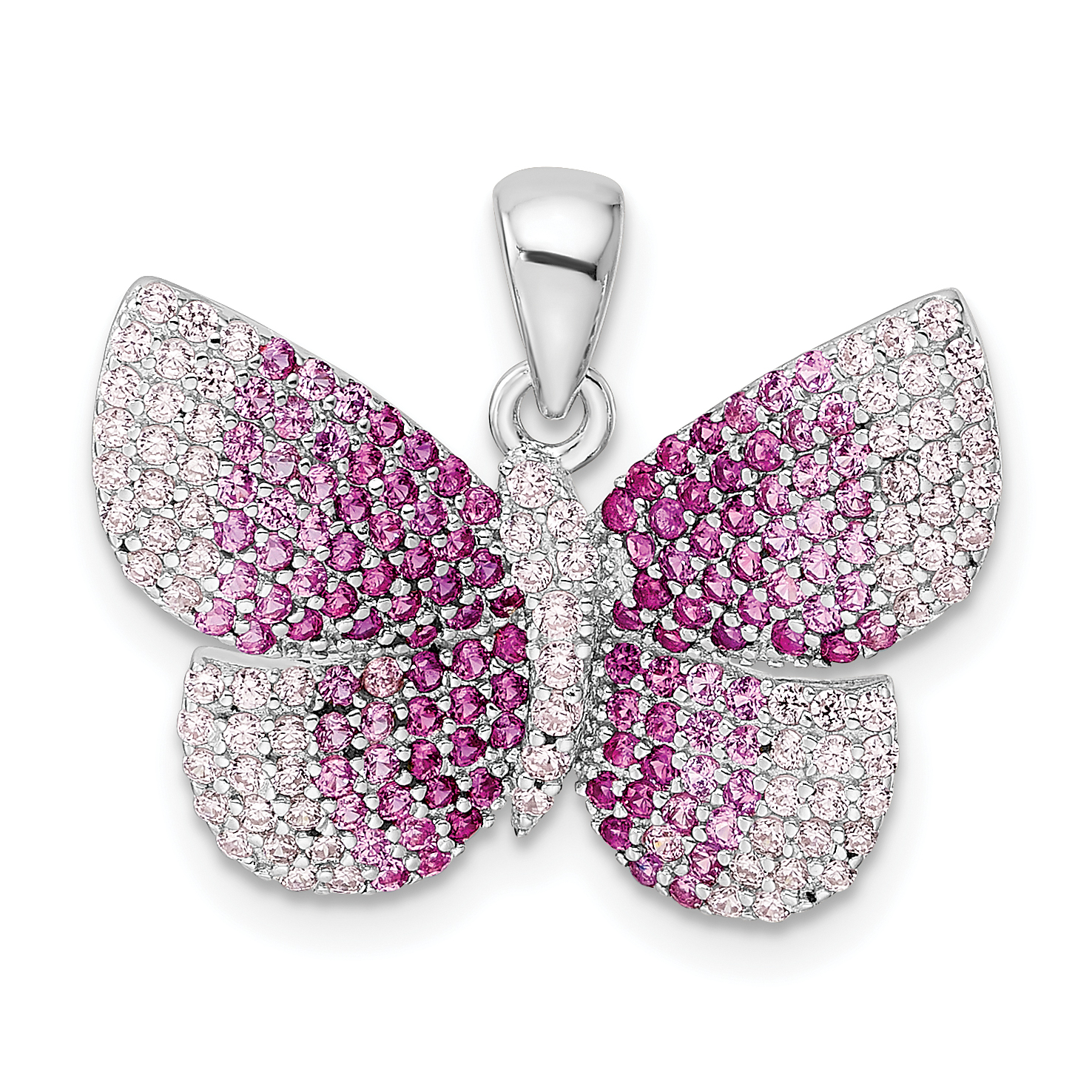 Sterling Silver Rhodium-plated Polished Pink CZ Butterfly Pendant (QP5657)