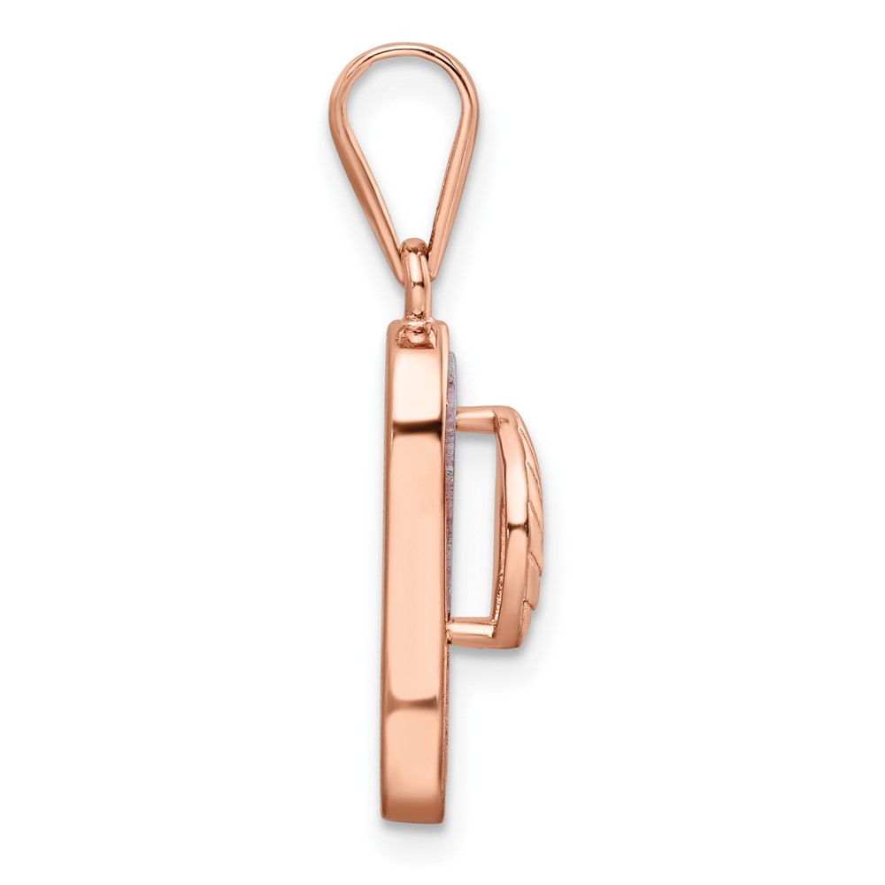 Sterling Silver Rose-tone Polished Pink Created Opal Inlay Flip Flop Pendan (QP5660)