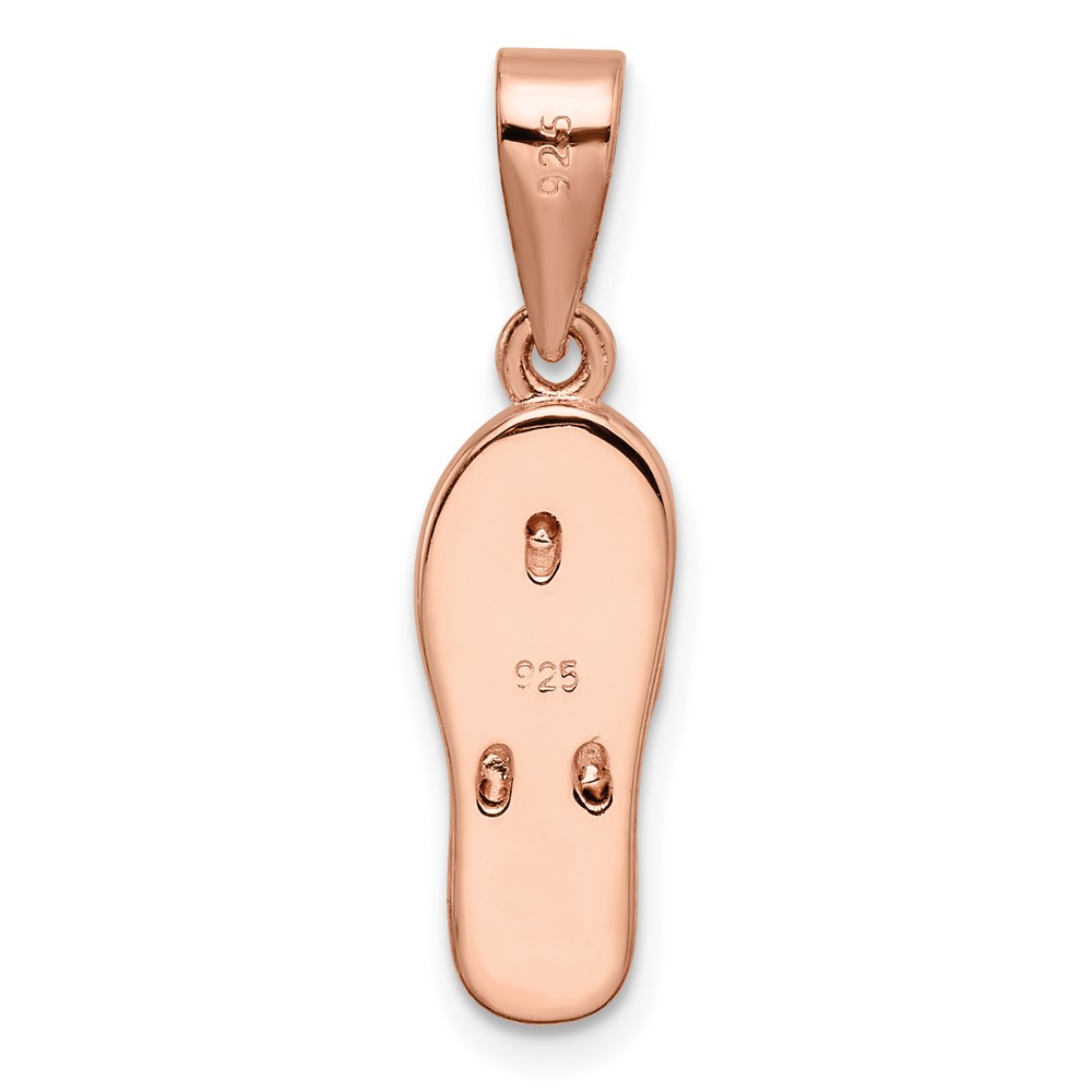 Sterling Silver Rose-tone Polished Pink Created Opal Inlay Flip Flop Pendan (QP5660)