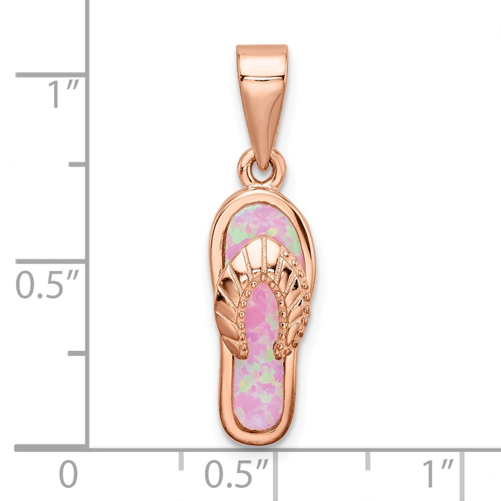 Sterling Silver Rose-tone Polished Pink Created Opal Inlay Flip Flop Pendan (QP5660)