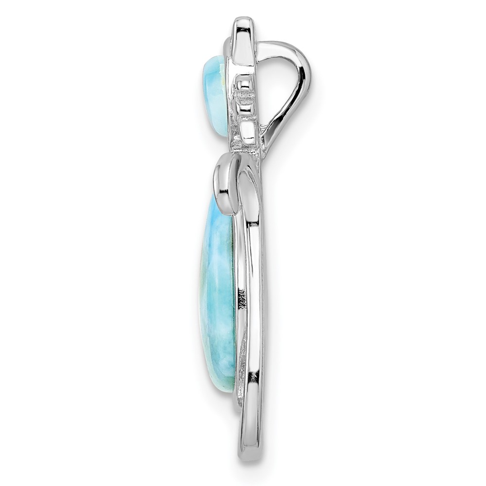 Sterling Silver Rhodium-plated Polished Larimar Cat Chain Slide (QP5664)