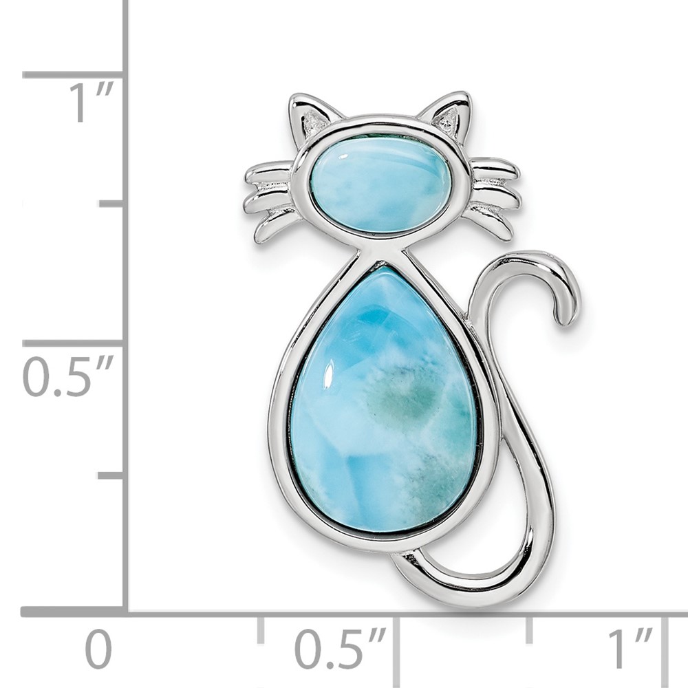 Sterling Silver Rhodium-plated Polished Larimar Cat Chain Slide (QP5664)