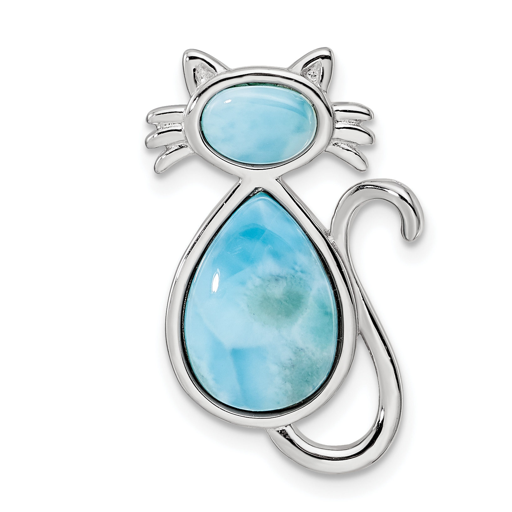 Sterling Silver Rhodium-plated Polished Larimar Cat Chain Slide (QP5664)