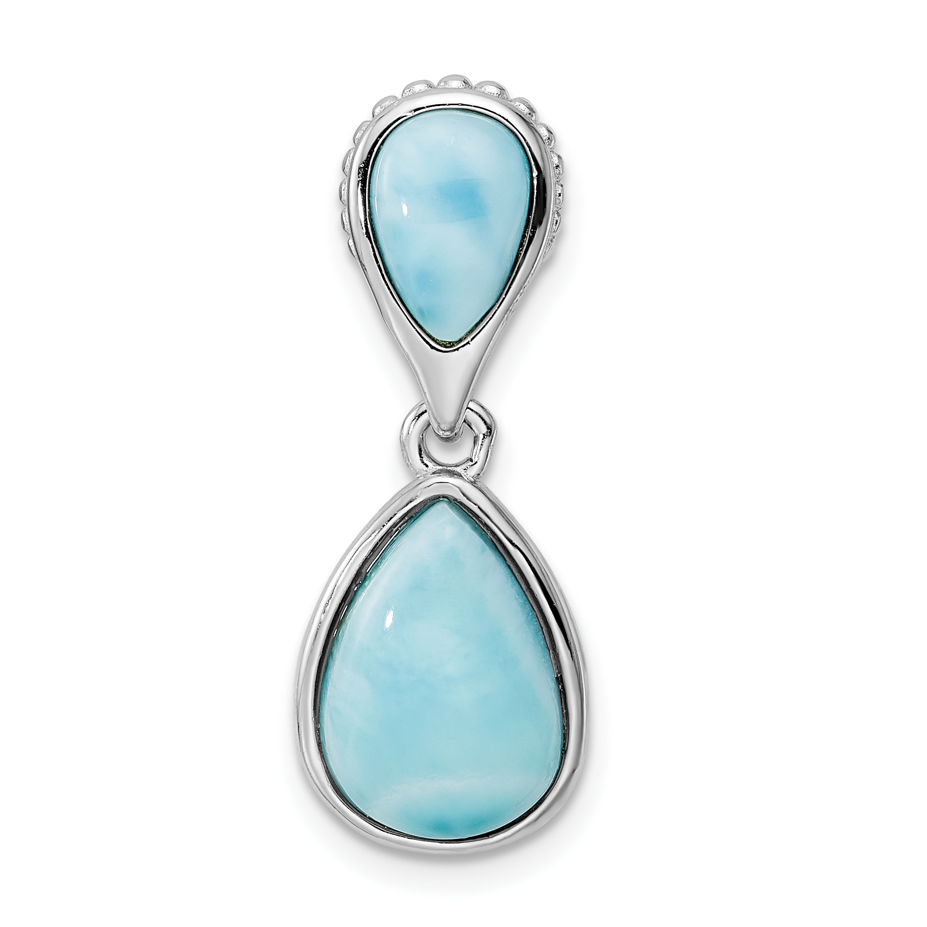 Sterling Silver Rhodium-plated Polished Teardrop Larimar Pendant (QP5665)