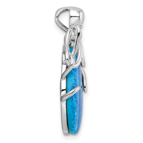 Sterling Silver Rhodium-plated Polished Blue Created Opal Octopus Chain Slide