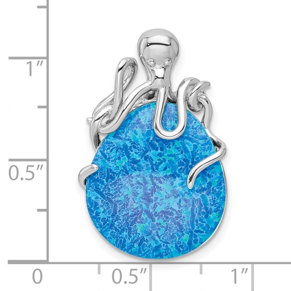 Sterling Silver Rhodium-plated Polished Blue Created Opal Octopus Chain Slide