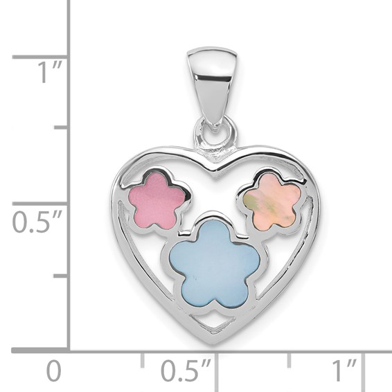 Sterling Silver Polished Multi-color Shell Heart Pendant