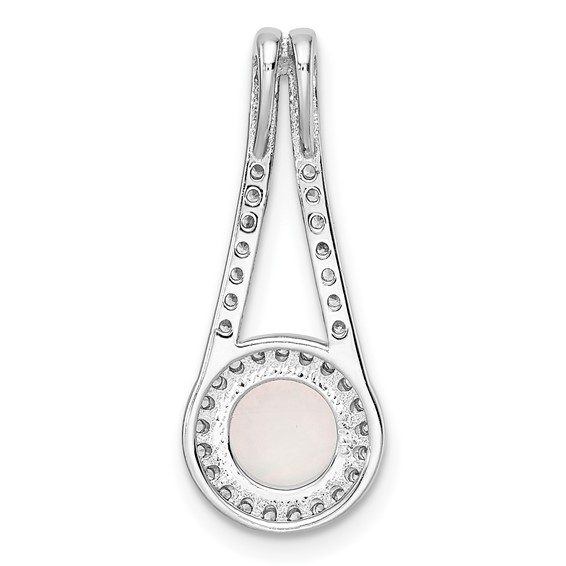 Sterling Silver Rhodium-plated Polished White Opal & CZ Halo Pendant
