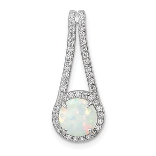 Sterling Silver Rhodium-plated Polished White Opal & CZ Halo Pendant