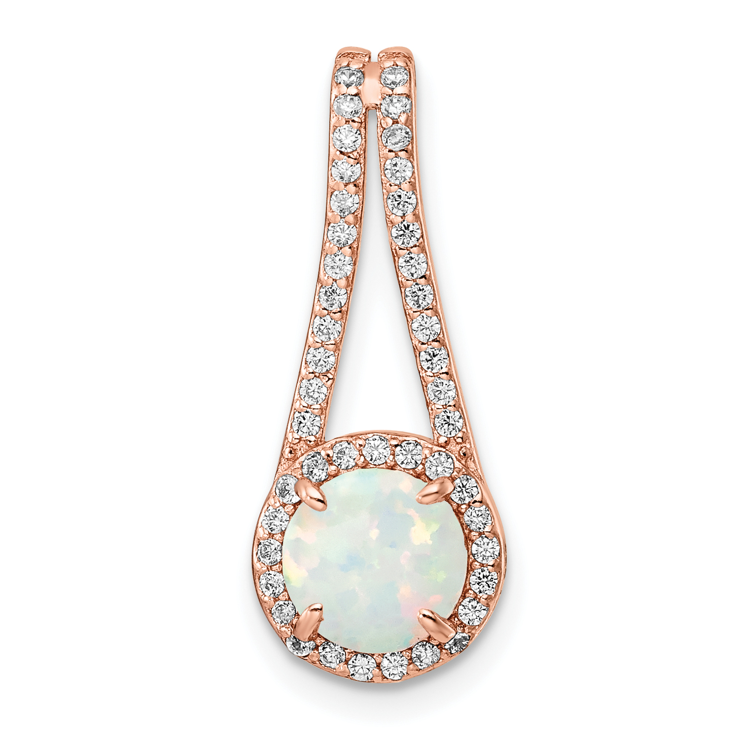 Sterling Silver Rose-tone White Created Opal & CZ Halo Pendant (QP5673)