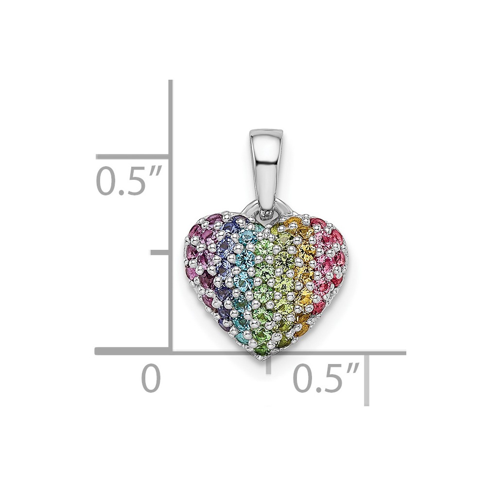 Sterling Silver Rhodium-plated Rainbow Nano Crystal Heart Pendant (QP5677)
