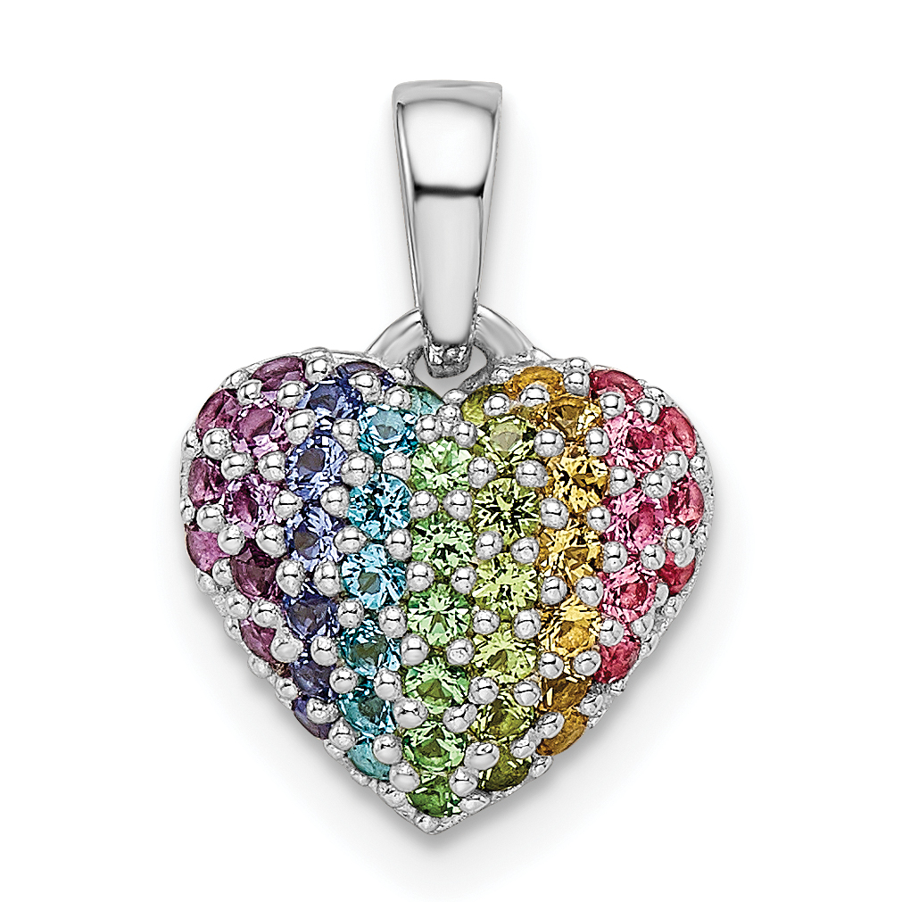 Sterling Silver Rhodium-plated Rainbow Nano Crystal Heart Pendant (QP5677)