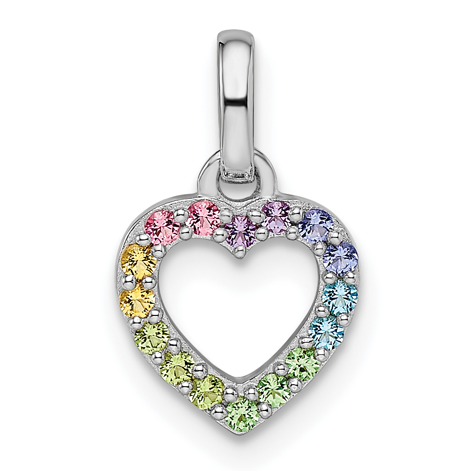 Sterling Silver Rhodium-plated Rainbow Nano Crystal Open Heart Pendant (QP5678)