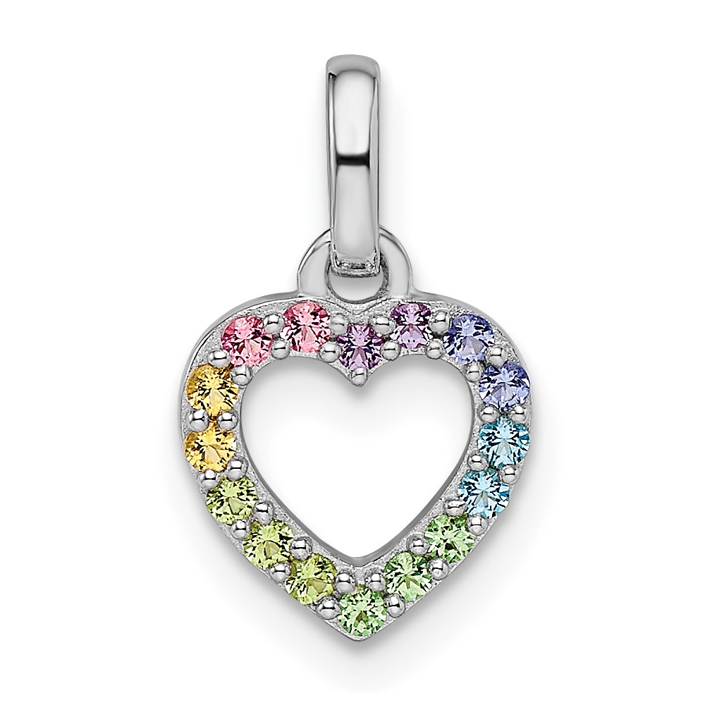 Sterling Silver Rhodium-plated Rainbow Nano Crystal Open Heart Pendant (QP5678)