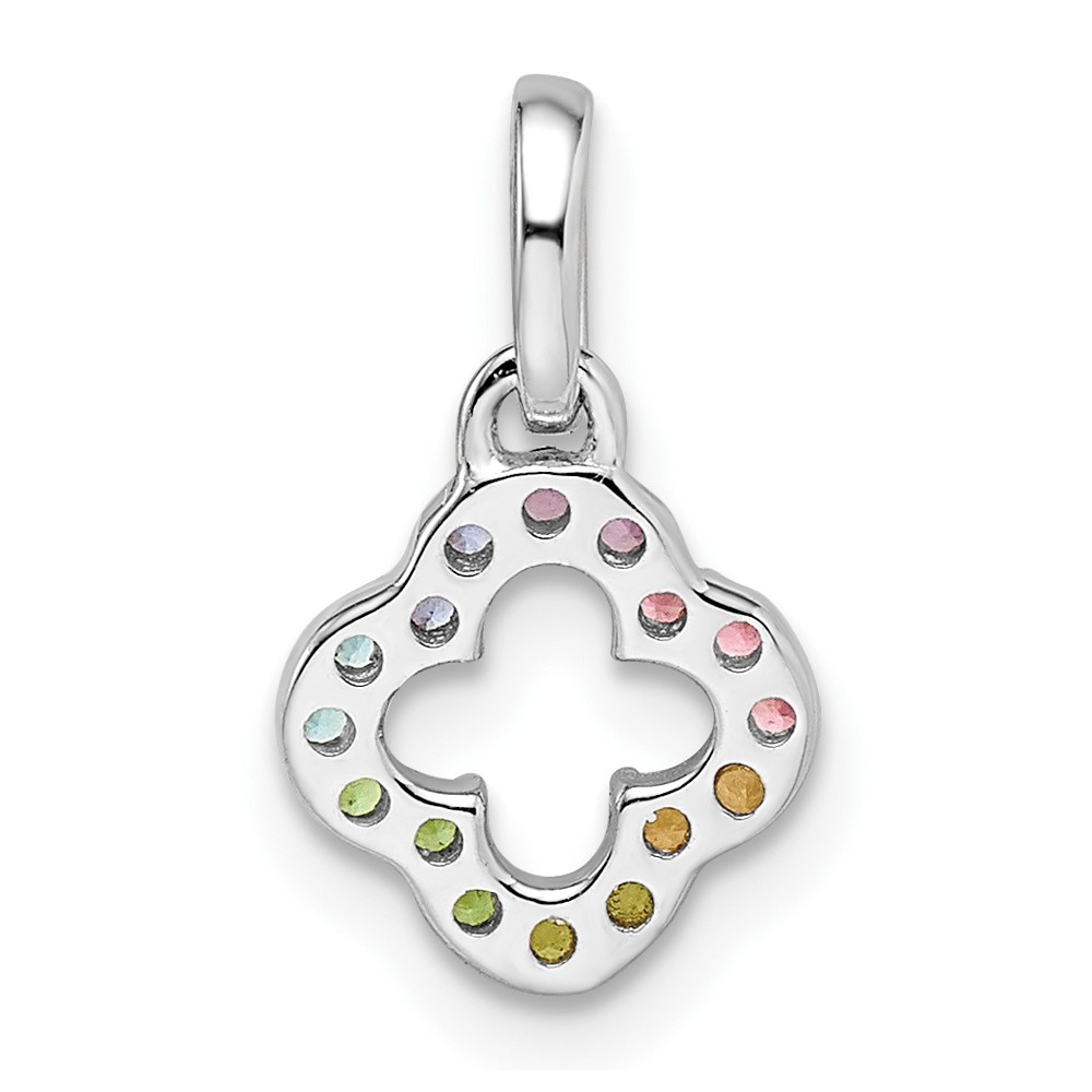 Sterling Silver Rhodium-plated Rainbow Nano Crystal Clover Pendant (QP5684)