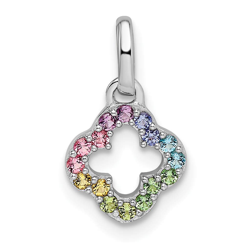 Sterling Silver Rhodium-plated Rainbow Nano Crystal Clover Pendant (QP5684)