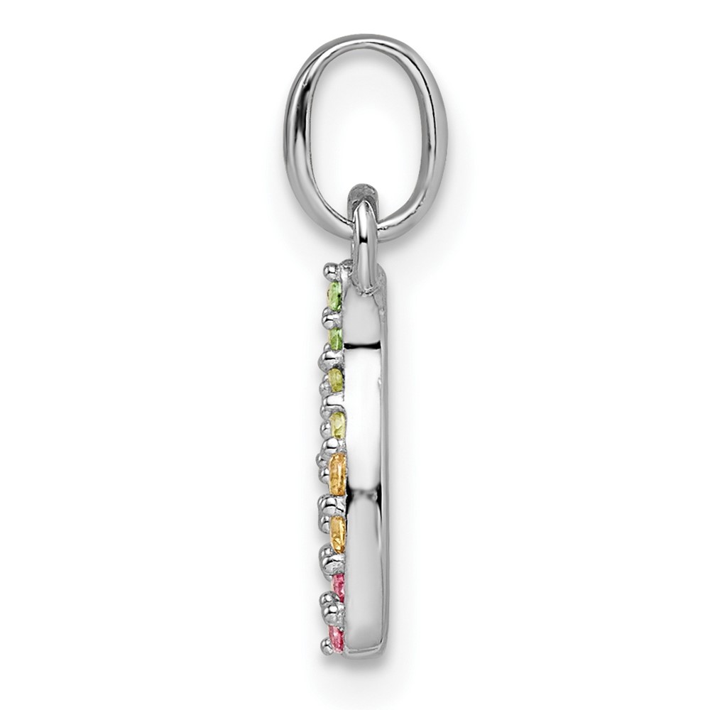 Sterling Silver Rhodium-plated Rainbow Nano Crystal Wishbone Pendant (QP5685)