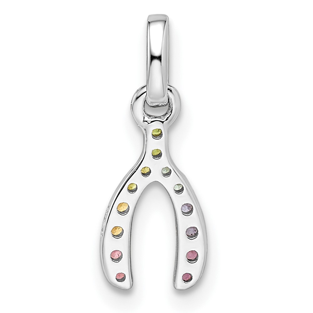 Sterling Silver Rhodium-plated Rainbow Nano Crystal Wishbone Pendant (QP5685)