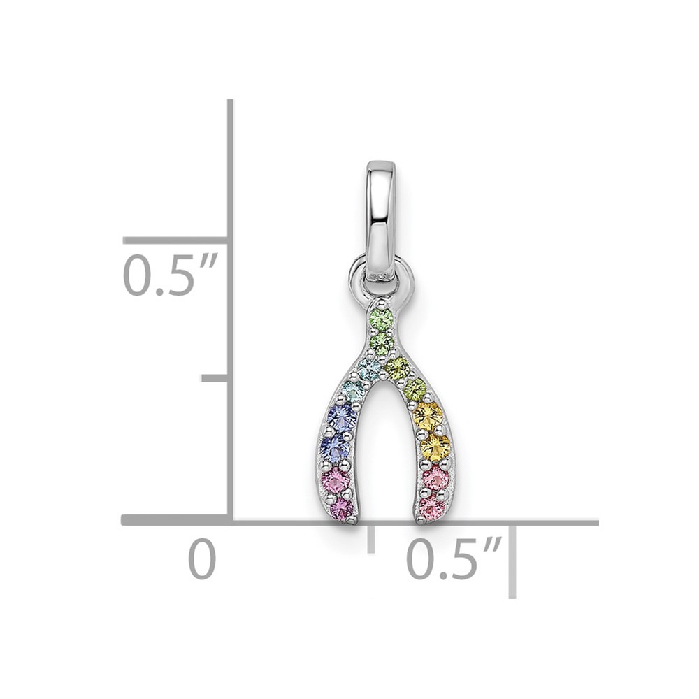 Sterling Silver Rhodium-plated Rainbow Nano Crystal Wishbone Pendant (QP5685)