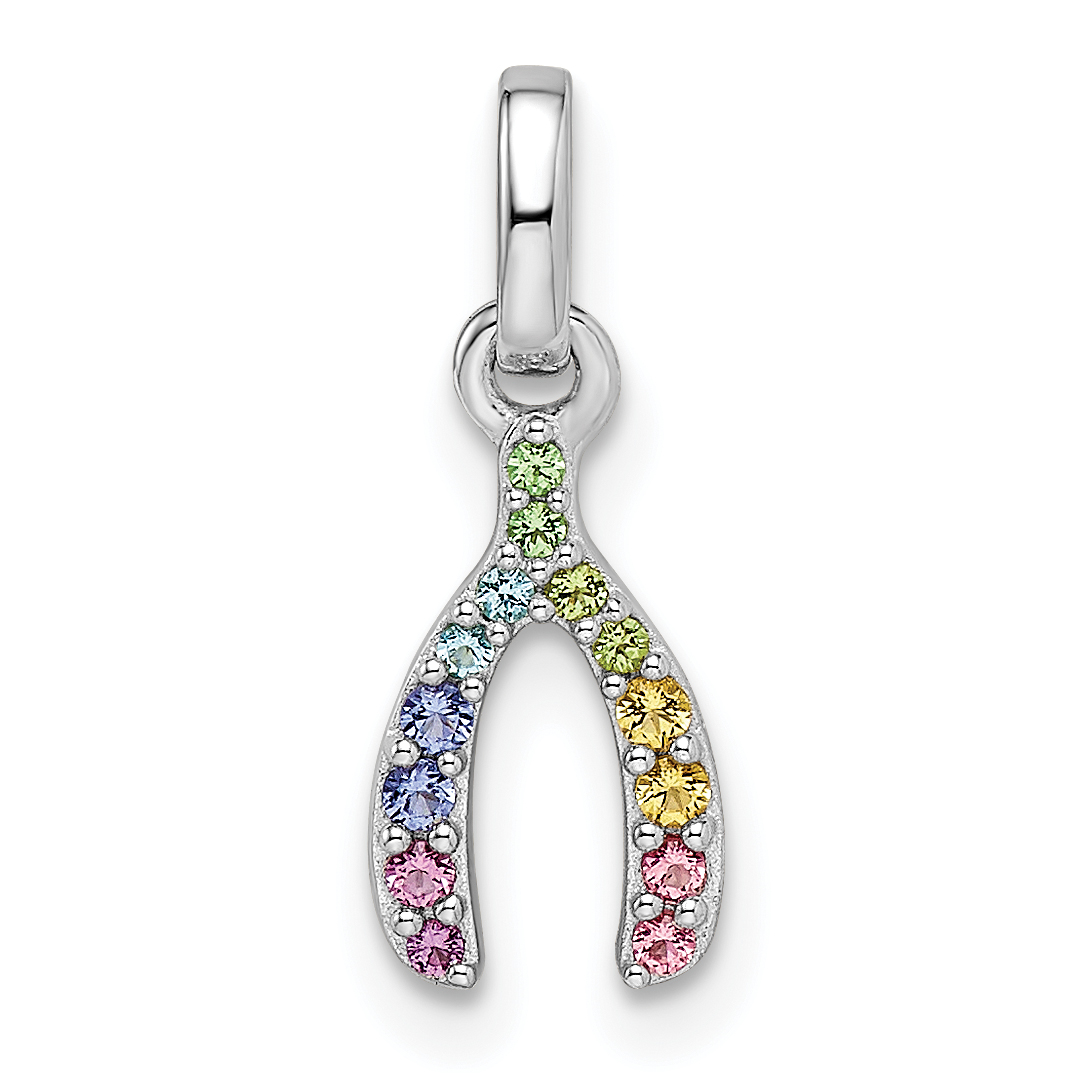 Sterling Silver Rhodium-plated Rainbow Nano Crystal Wishbone Pendant (QP5685)