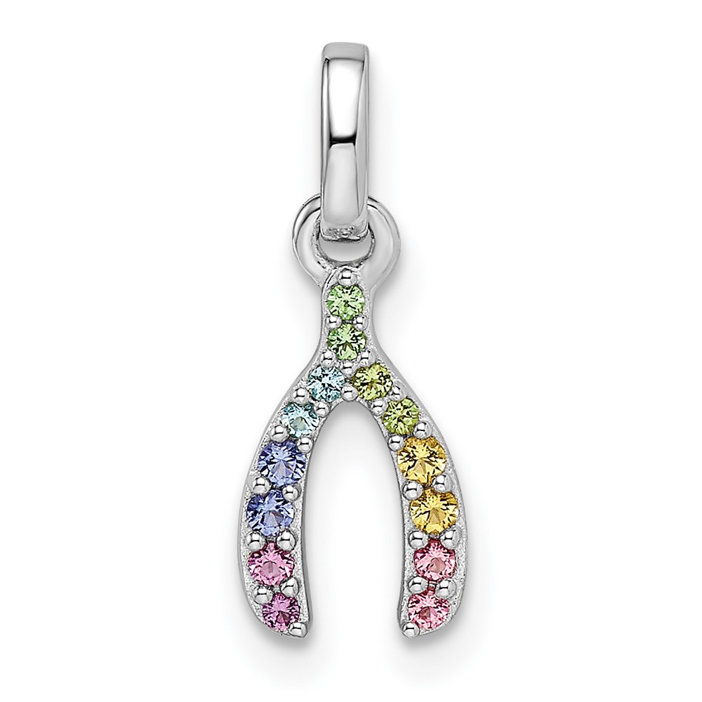 Sterling Silver Rhodium-plated Rainbow Nano Crystal Wishbone Pendant (QP5685)