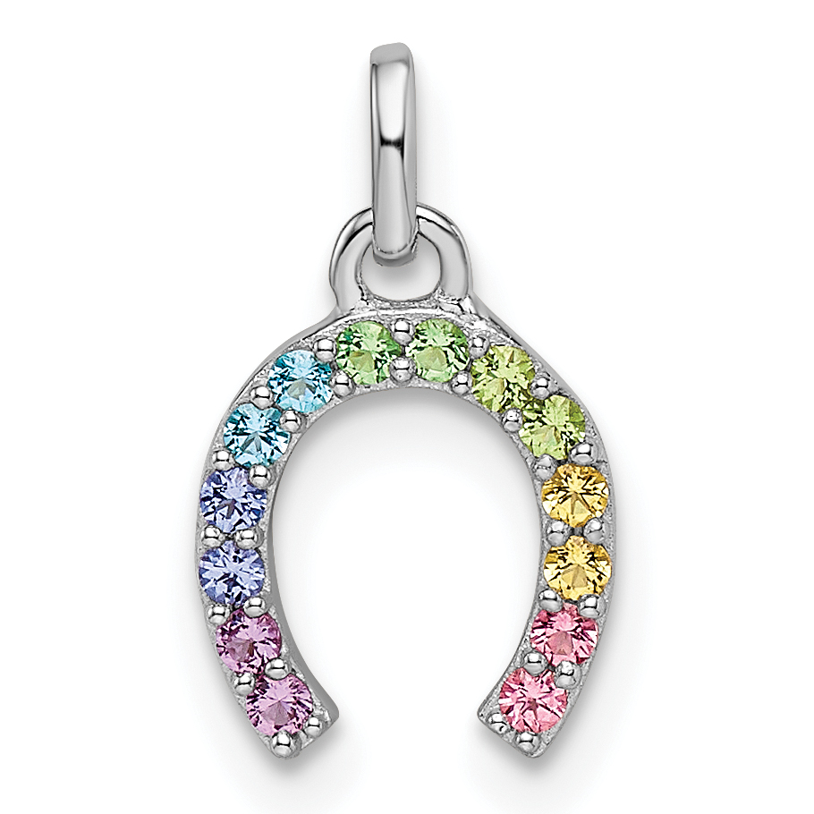 Sterling Silver Rhodium-plated Rainbow Nano Crystal Horseshoe Pendant (QP5686)