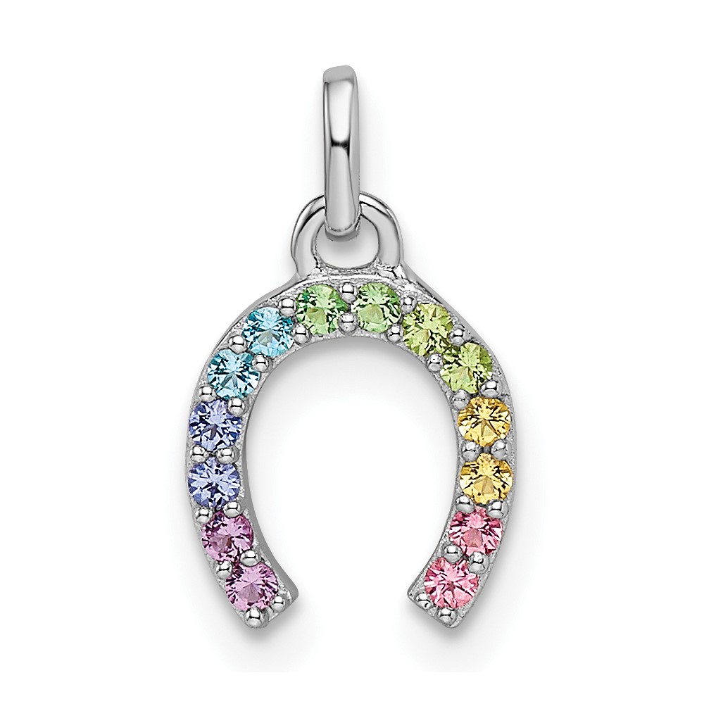 Sterling Silver Rhodium-plated Rainbow Nano Crystal Horseshoe Pendant (QP5686)