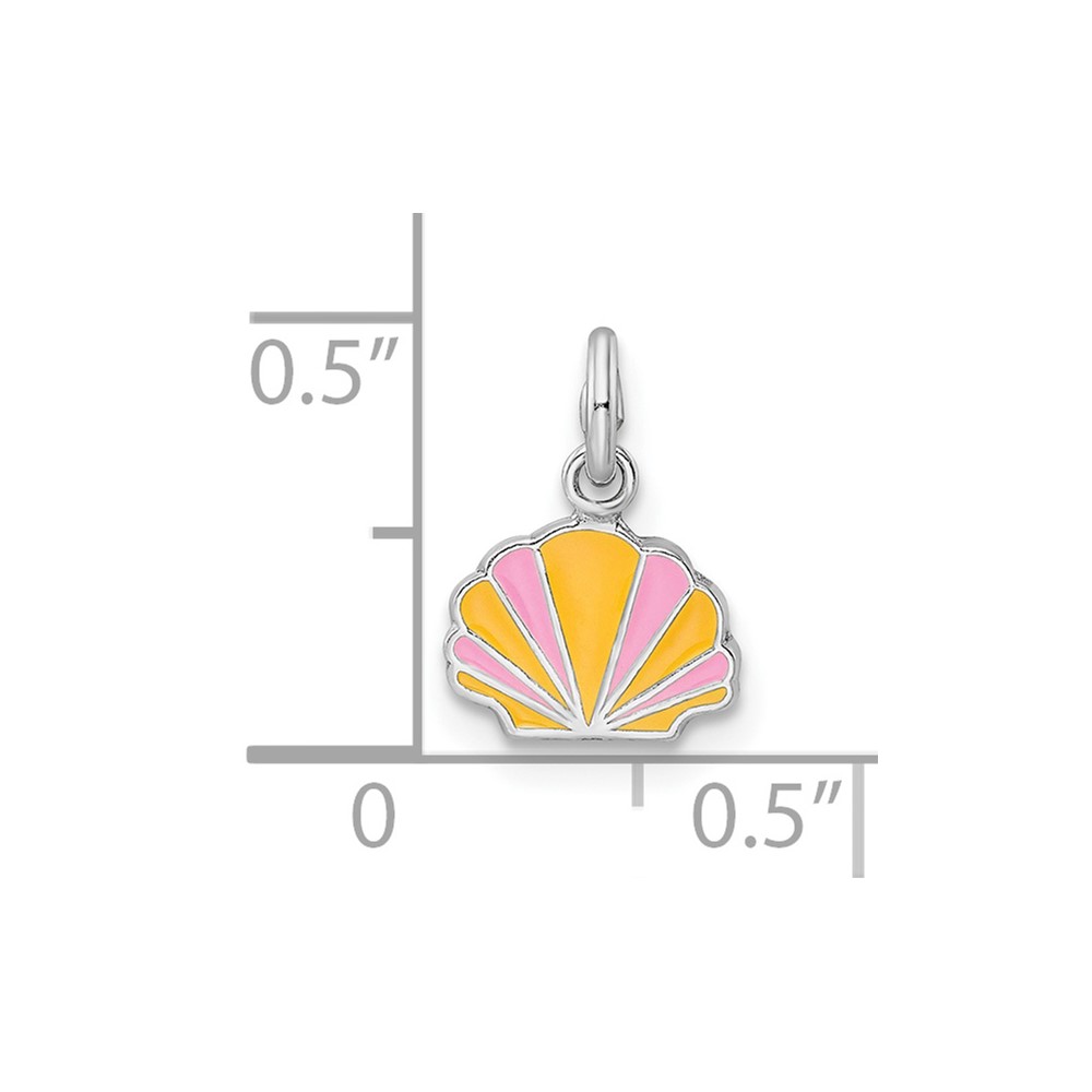 Sterling Silver Rhodium-plated Polished Pink and Orange Enameled Shell Children's Pendant (QP5705)