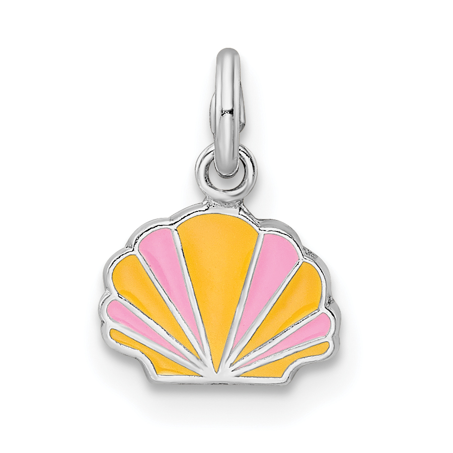 Sterling Silver Rhodium-plated Polished Pink and Orange Enameled Shell Children's Pendant (QP5705)