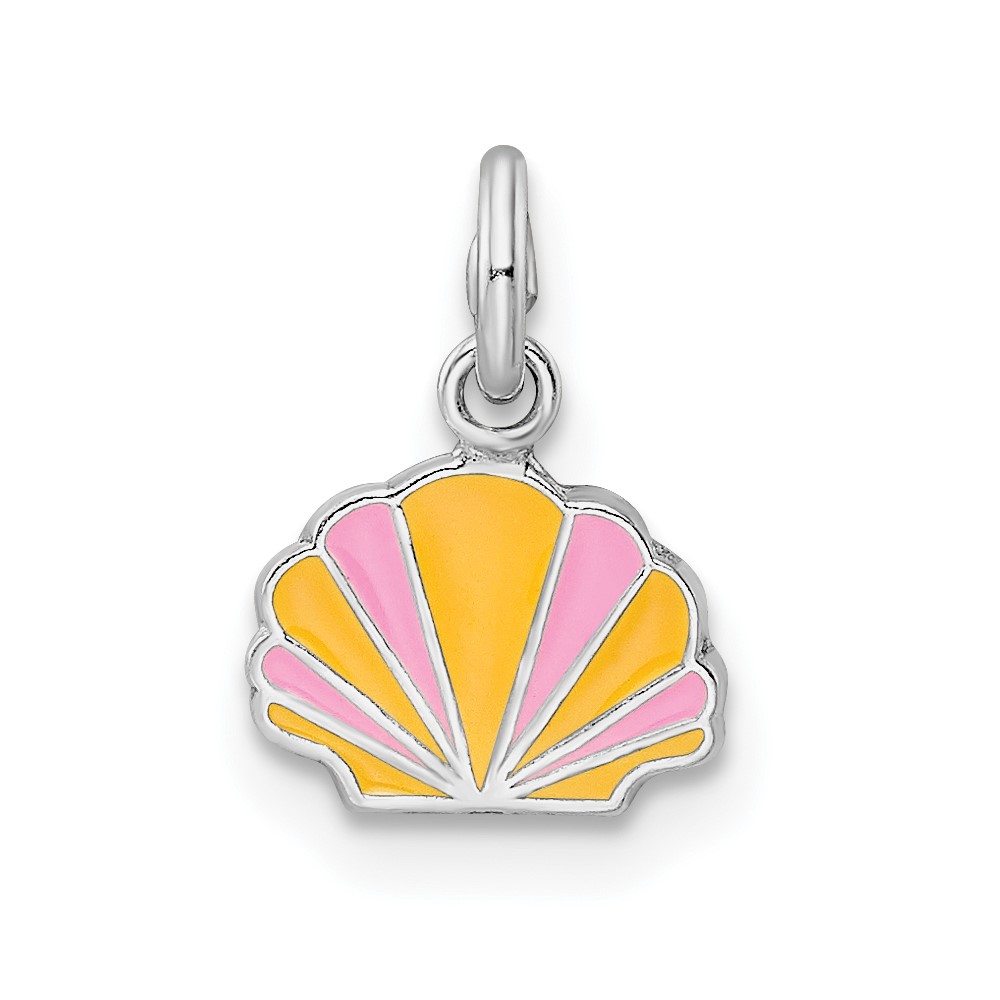 Sterling Silver Rhodium-plated Polished Pink and Orange Enameled Shell Children's Pendant (QP5705)