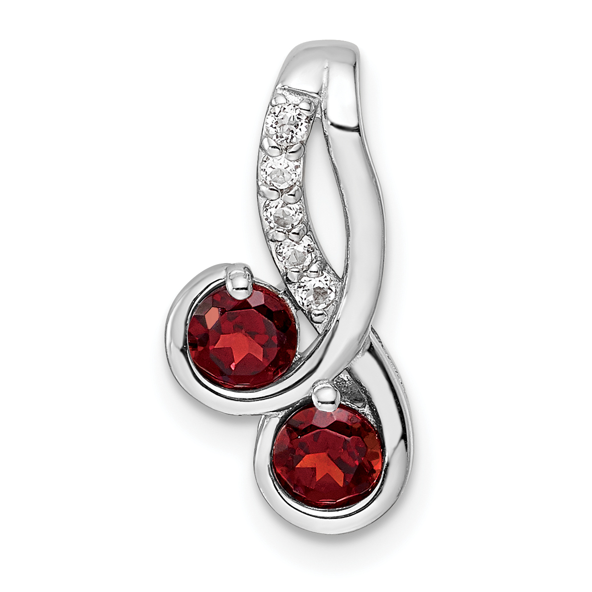 SS Rhod-plated Double Circle .7t.w. Garnet/White Topaz Pendant (QP5712GA)