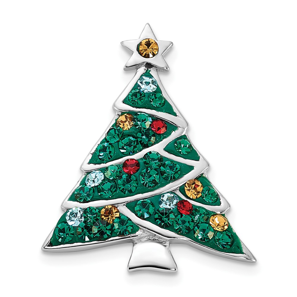 Sterling Silver Rhodium-plated Crystal Christmas Tree Pin (QP5720)