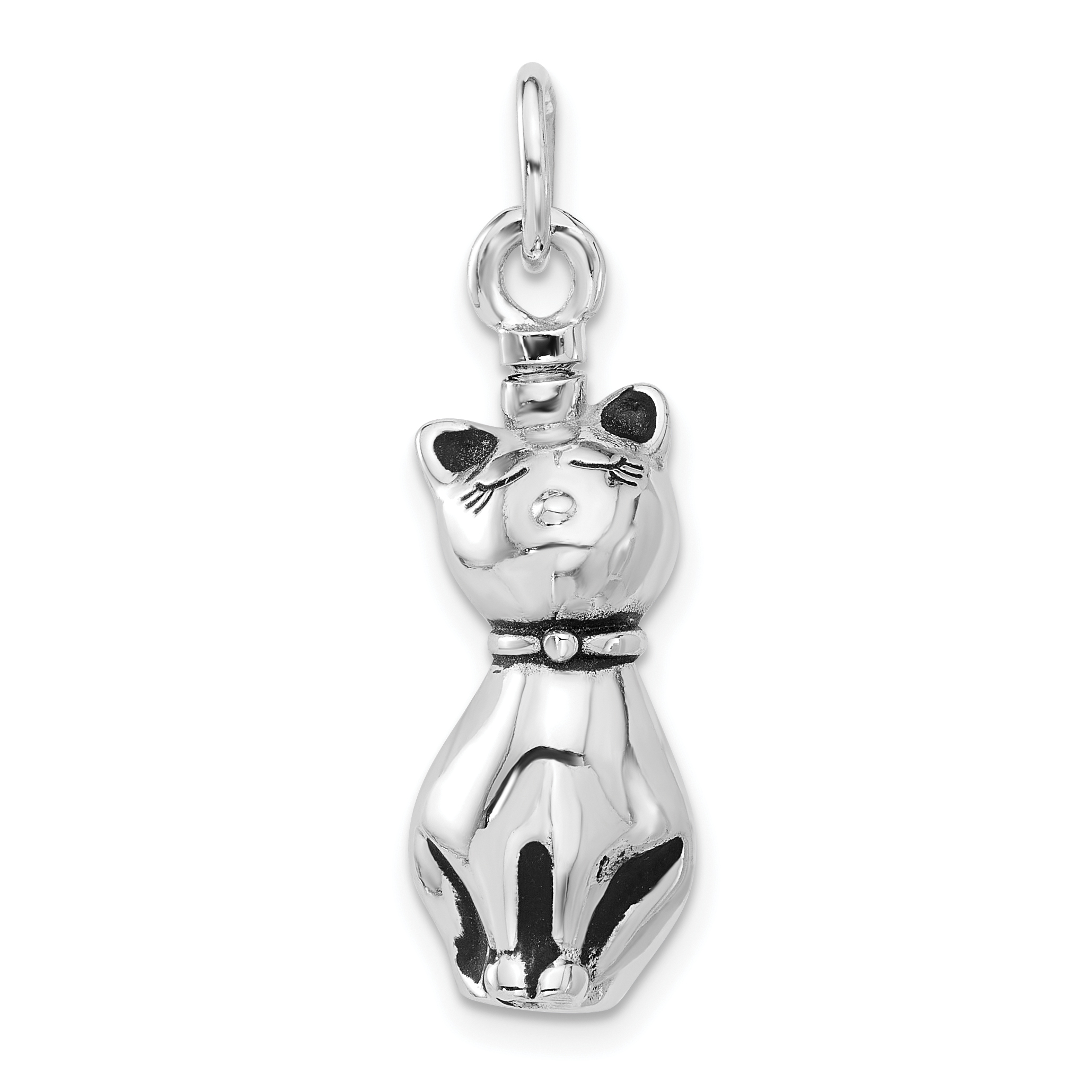 Sterling Silver Rhodium-plated Enamel Cat Ash Holder Pendant (QP5722)