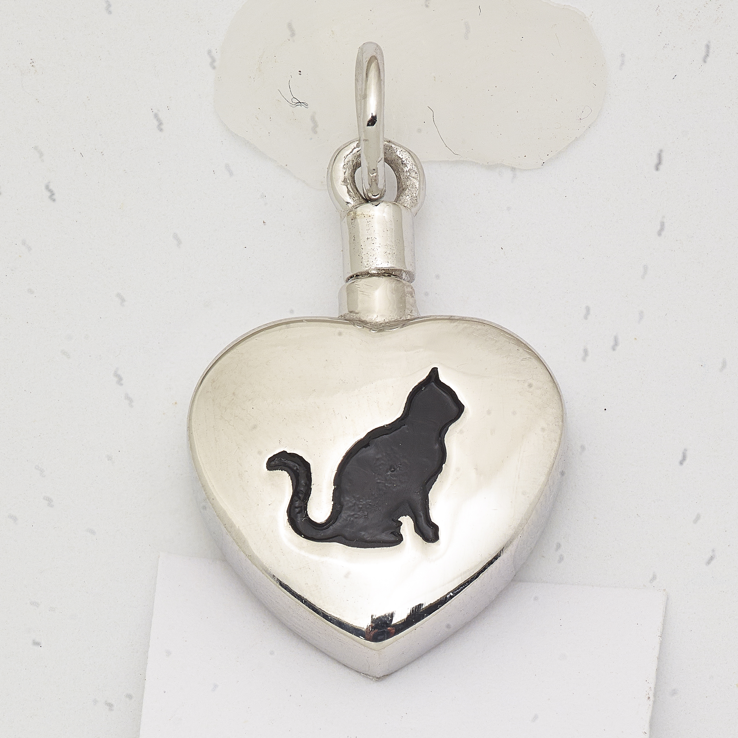 Sterling Silver Rhodium-plated Enamel Heart with Cat Ash Holder Pendant (QP5724)