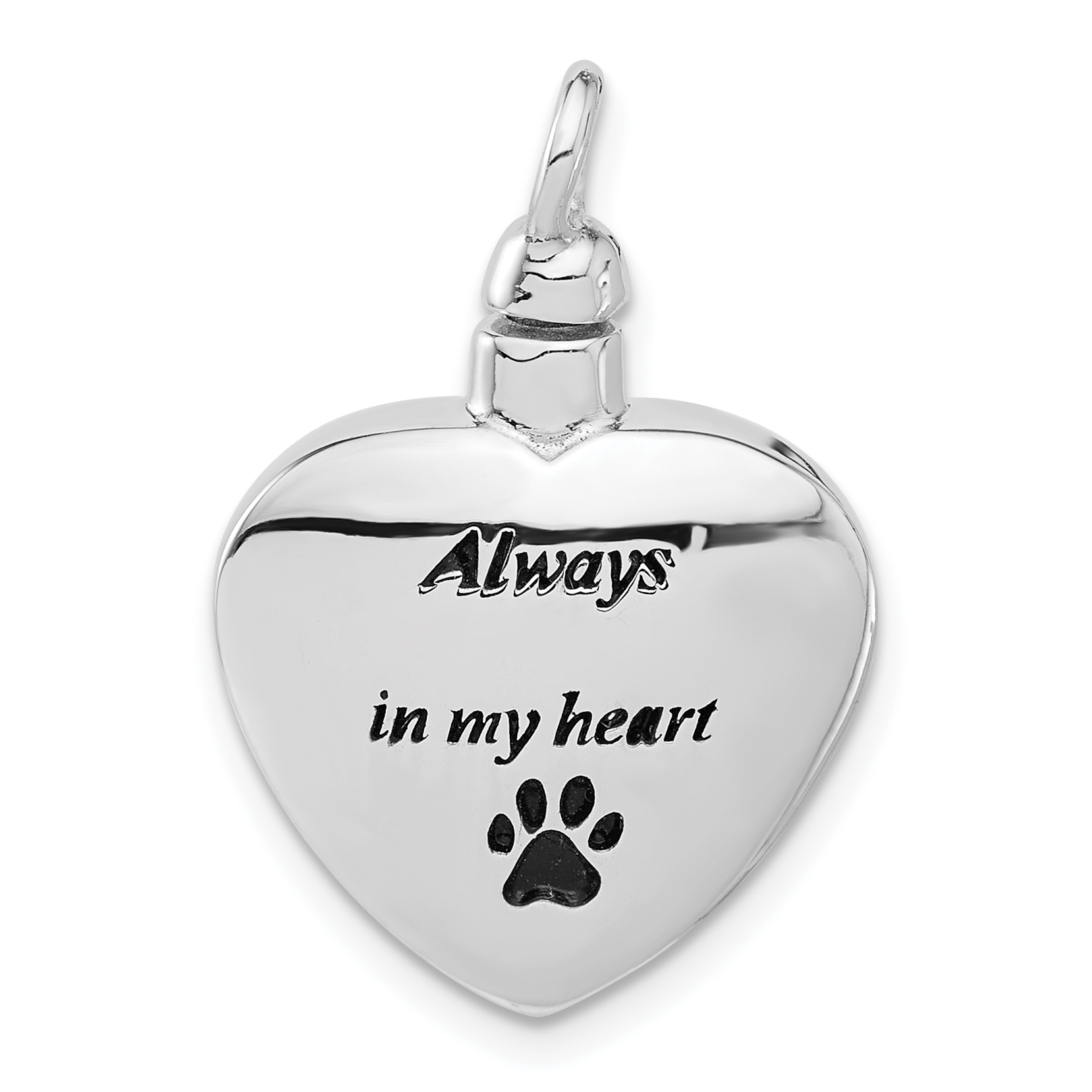 Sterling Silver Rh-plated Enamel Heart with Paw Print Ash Holder Pendant (QP5725)