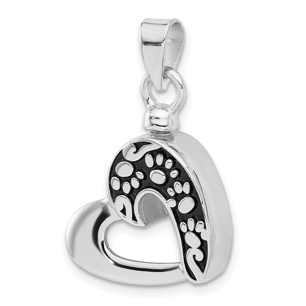 Sterling Silver Rhodium-plated Enamel Heart with Paw Prints Pendant (QP5726)