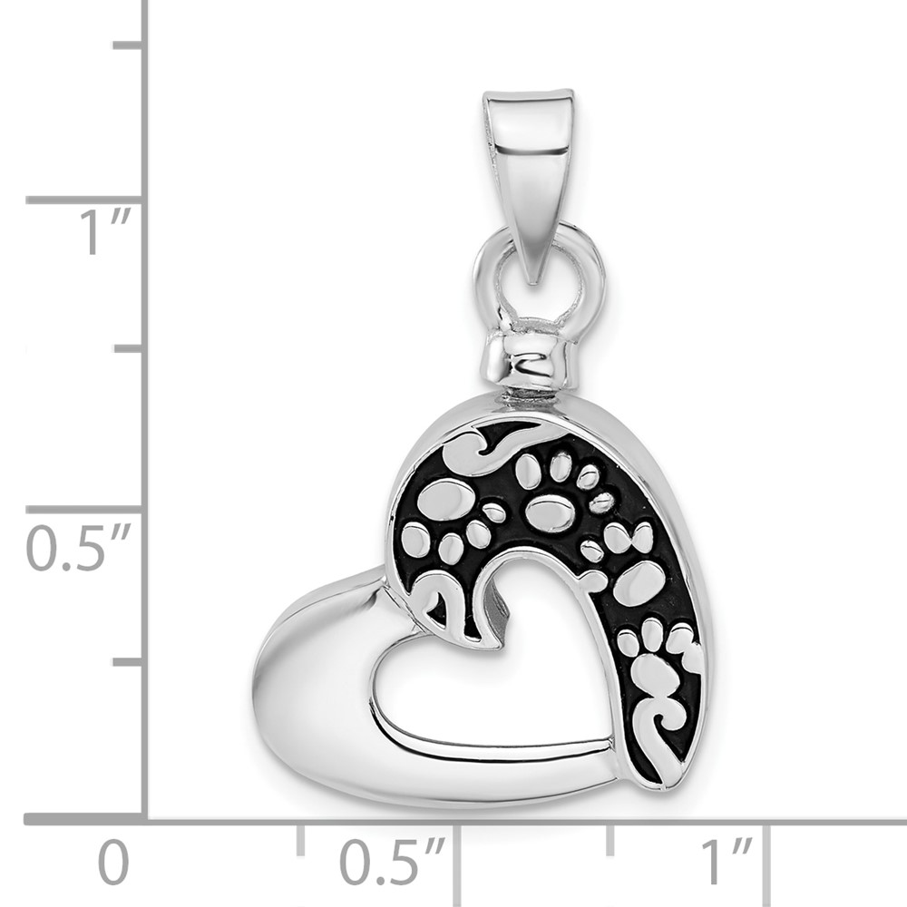 Sterling Silver Rhodium-plated Enamel Heart with Paw Prints Pendant (QP5726)