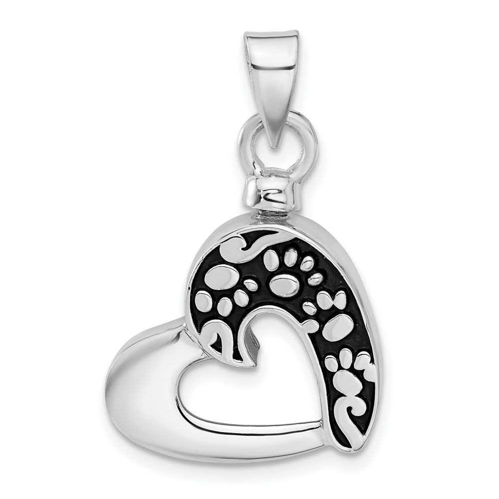Sterling Silver Rhodium-plated Enamel Heart with Paw Prints Pendant (QP5726)
