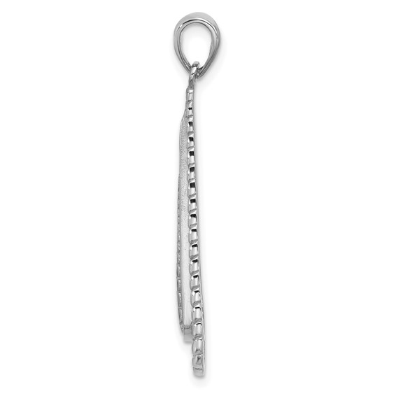 Sterling Silver Rhodium-Plated Polished Textured Long Teardrop Pendant