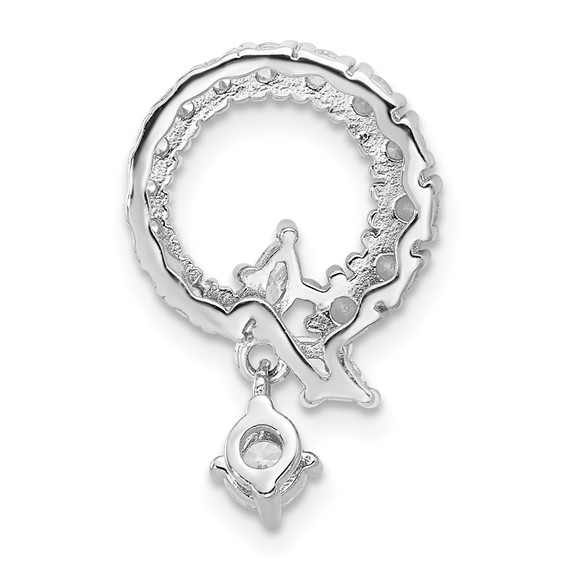 Sterling Silver Rhod-plated CZ Circle Chain Slide Pendant