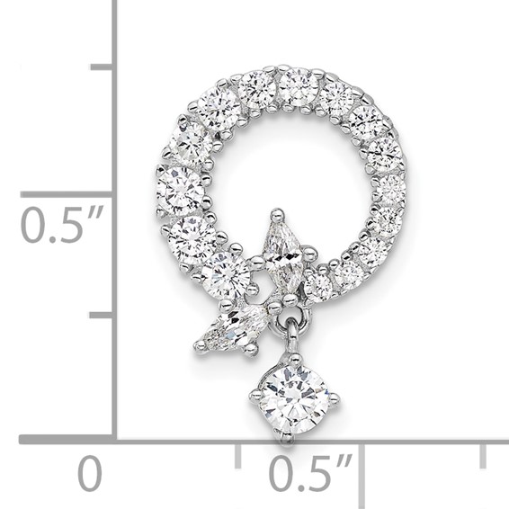 Sterling Silver Rhod-plated CZ Circle Chain Slide Pendant