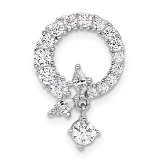 Sterling Silver Rhod-plated CZ Circle Chain Slide Pendant