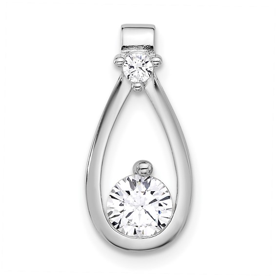 Sterling Silver Rhodium-plated with CZ Teardrop Shape Chain Slide