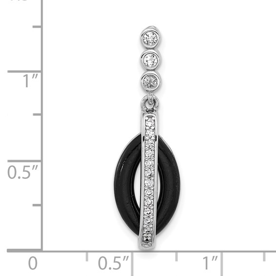 Sterling Silver Rhodium-plated Polished CZ Black Resin Pendant