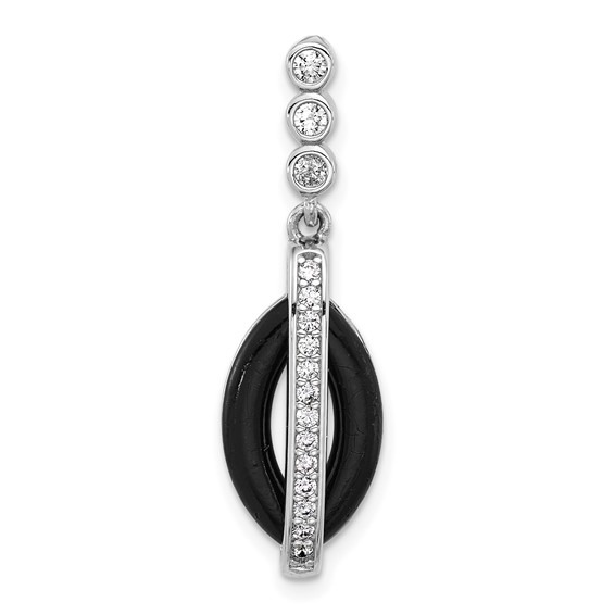 Sterling Silver Rhodium-plated Polished CZ Black Resin Pendant