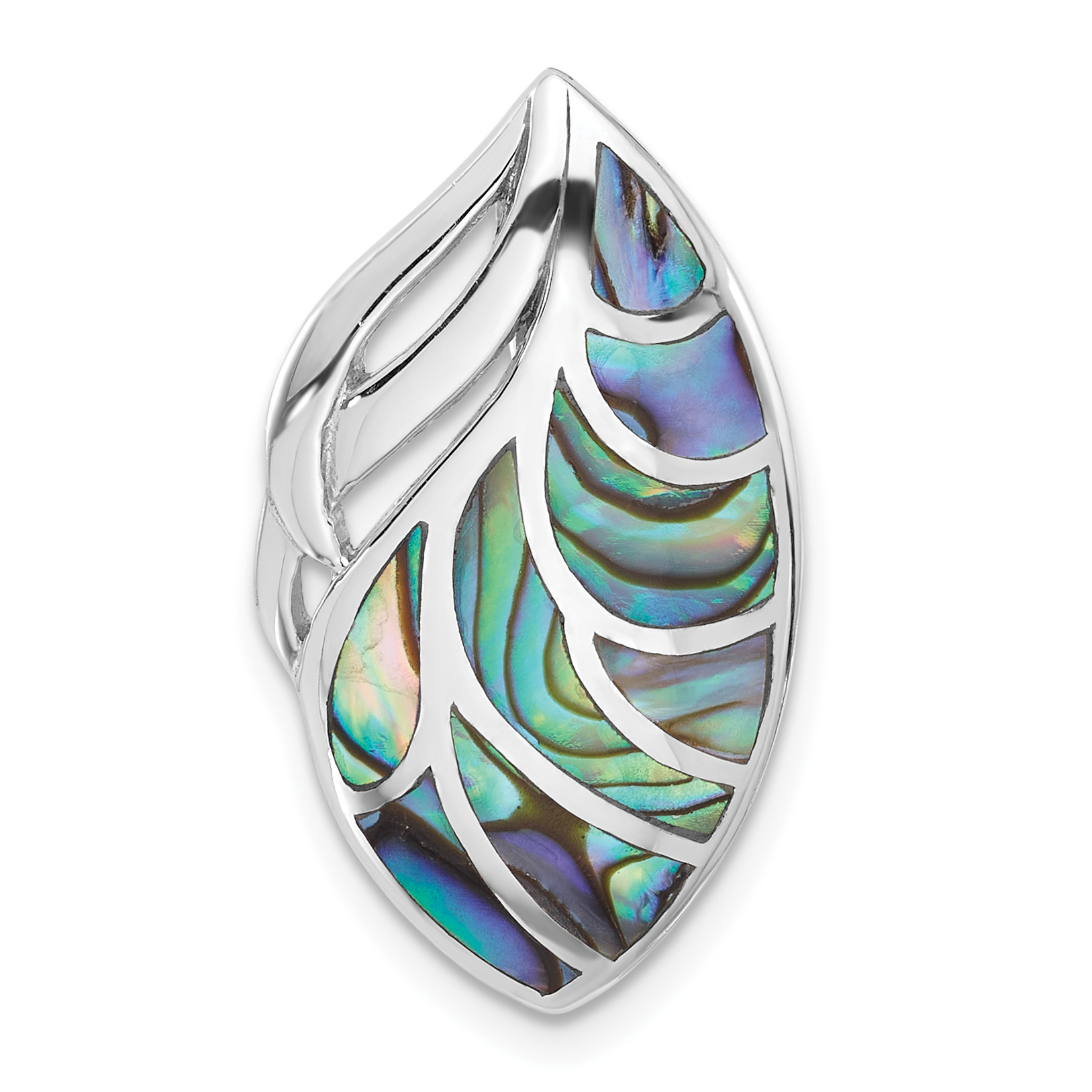Sterling Silver Rhodium-Plated Polished Oval Abalone Chain Slide Pendant (QP5753)