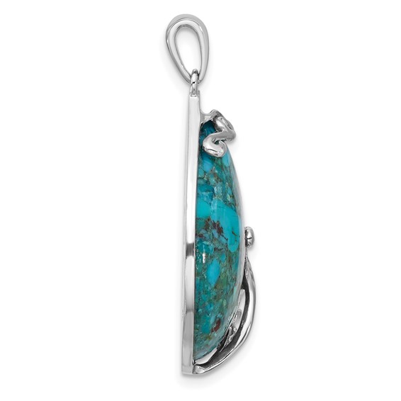 Sterling Silver Rhodium-plated Reconstituted Turquoise Teardrop Pendant